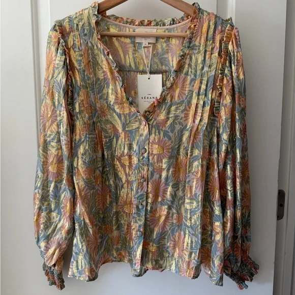 Sezane NWT Malvina Blouse 72% Silk | Size 36 (US 4) - Picture 2 of 9